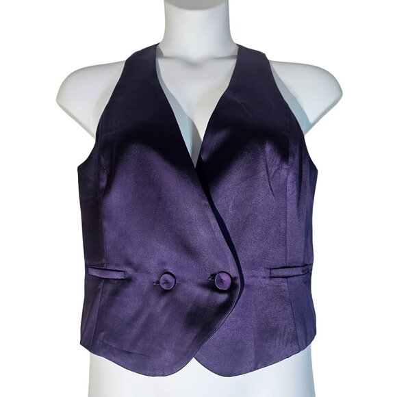 Designer Jason Wu Purple Satin Sleeveless Tailored Vest 10 Quiet Luxury Boho - Picture 2 of 14